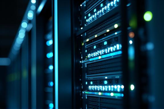 Nahaufnahme eines beleuchteten Server-Racks.